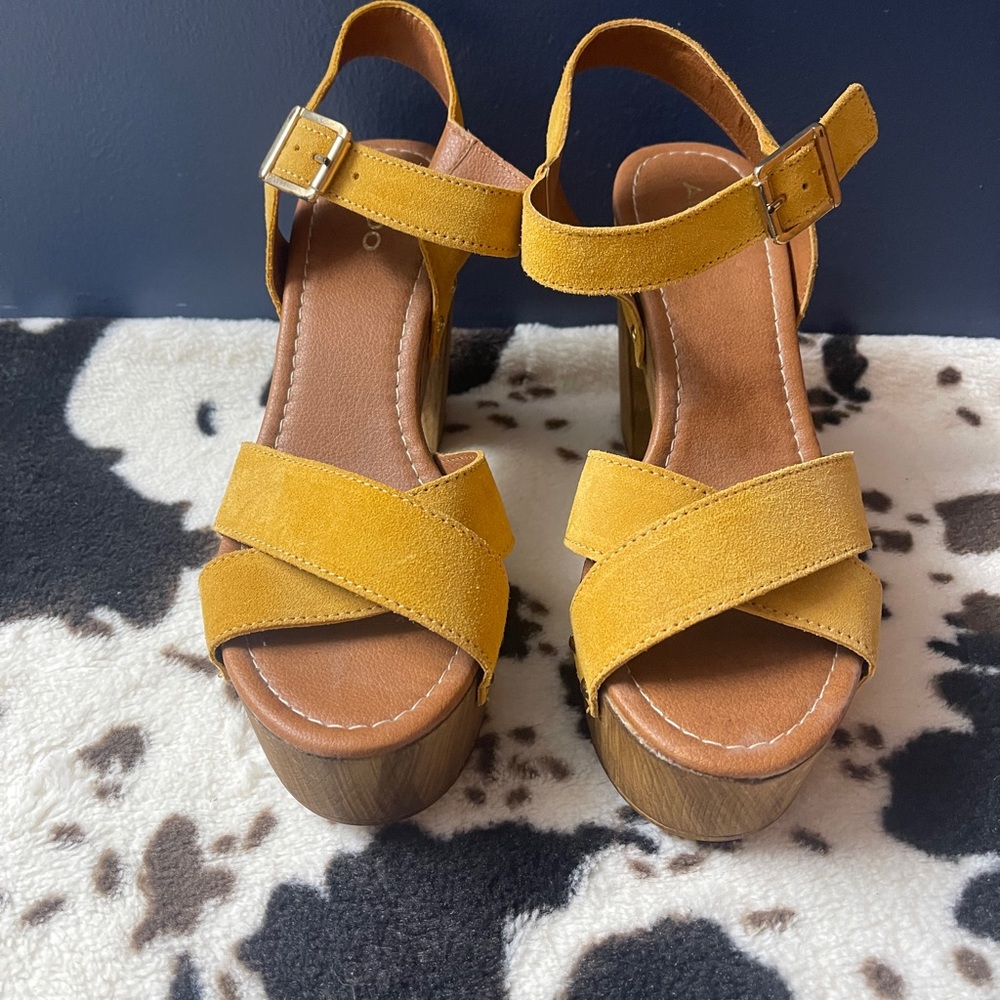 Yellow chunky heels
